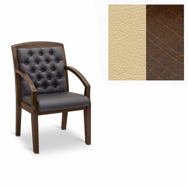 Кресло посетителя Юнитекс Граф+с утяжкой экокожа премиум бежевая CN1123/дерево-орех