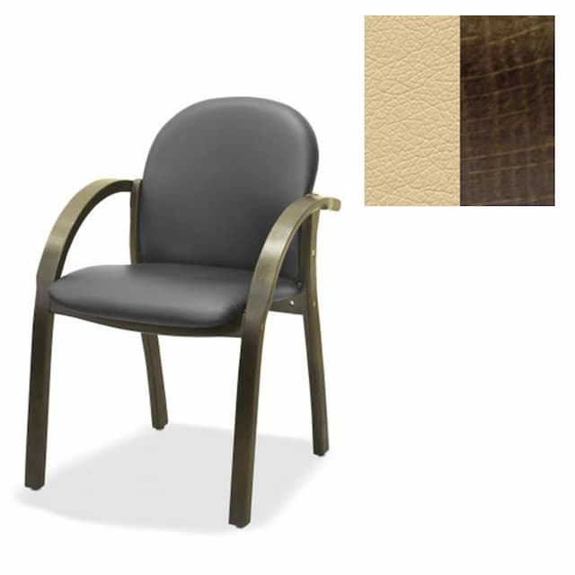 Офисный стул Юнитекс Джуно люкс экокожа премиум бежевая CN1123/дерево-тёмный орех аида